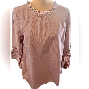 Talbots Striped Tunic Blouse Cotton with Bell Sleeves Side Zip Size Large NWT